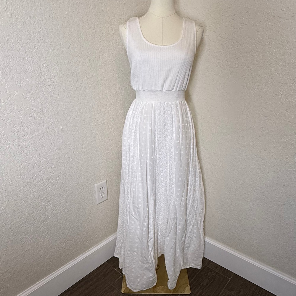 Maxi Dress Soft Surroundings S White Eyelet Smocked Coastal Cottagecore Boho